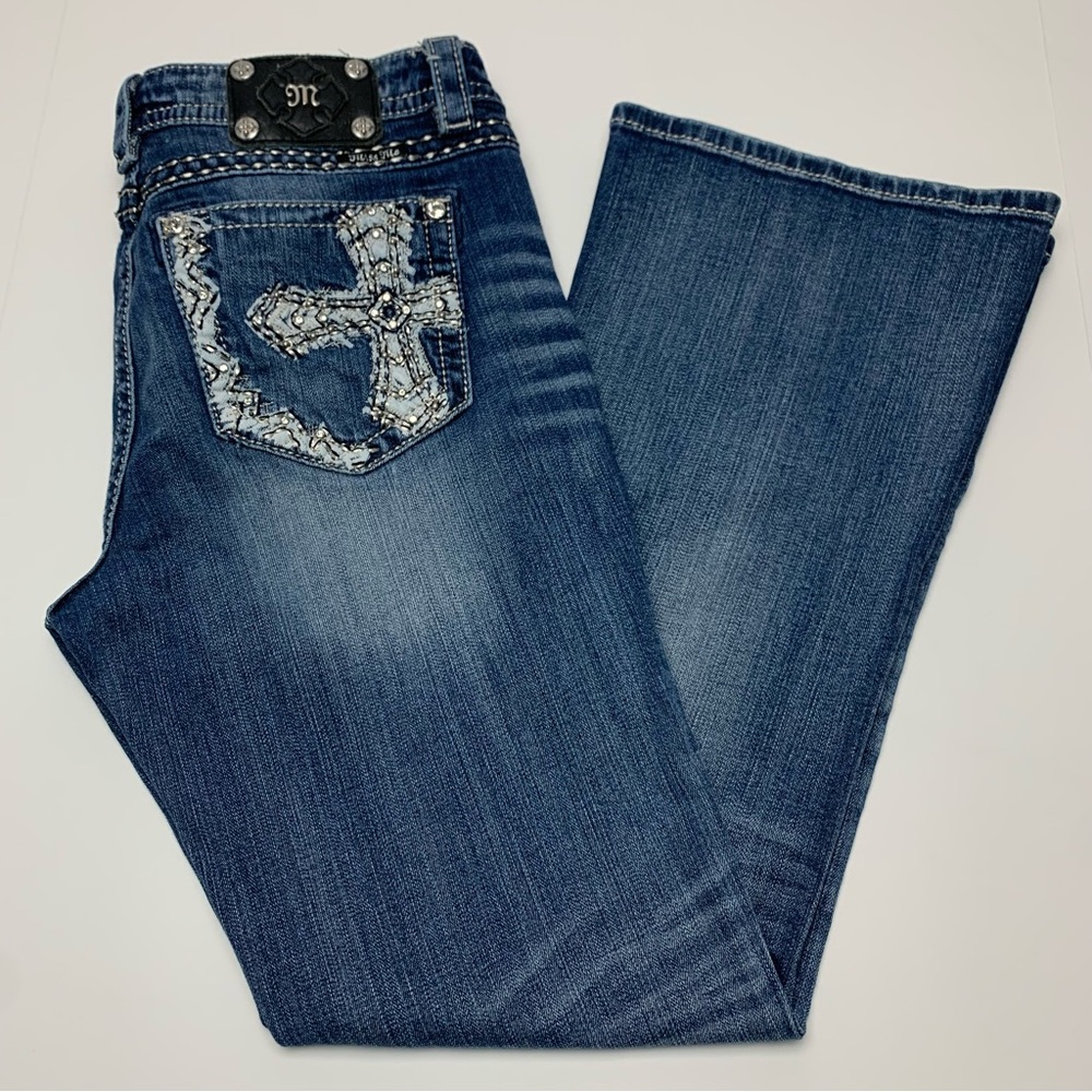 Miss Me Blue Boot Cut Jeans with Embellished Cross Pocket